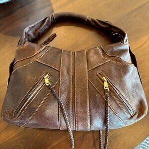 Andrew Marc Brown Leather Hobo Shoulder Handbag Satchel Medium